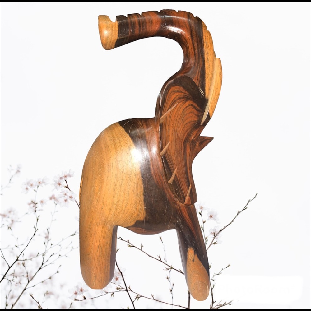 Elephant Suar Wood Figurine Statue Hand Carved Gift Box FengShui Luck Art